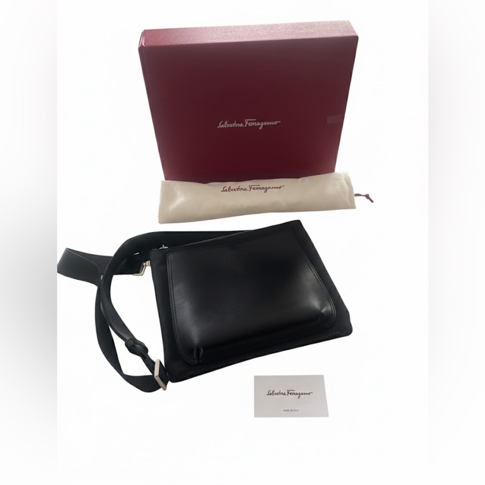 Salvatore Ferragamo Black Nylon and Leather Crossbody Bag New in Box